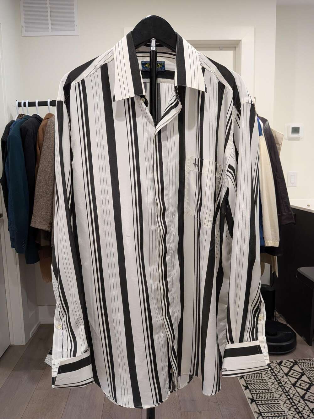 Vintage Maxwell’s Clothiers Black White Striped French Cuff Dress Shirt, Men’s X